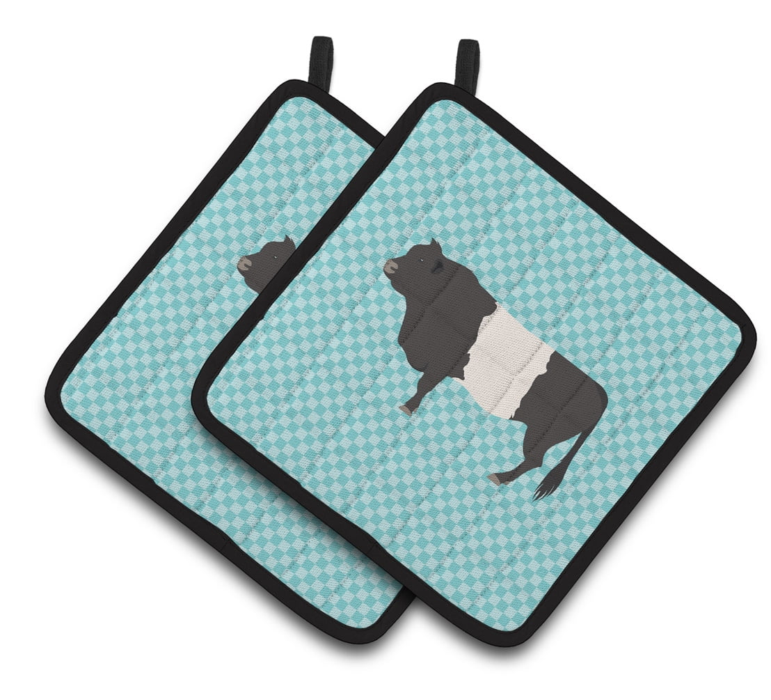BB8005PTHD Belted Galloway Cow Blue Check Pair of Pot Holders