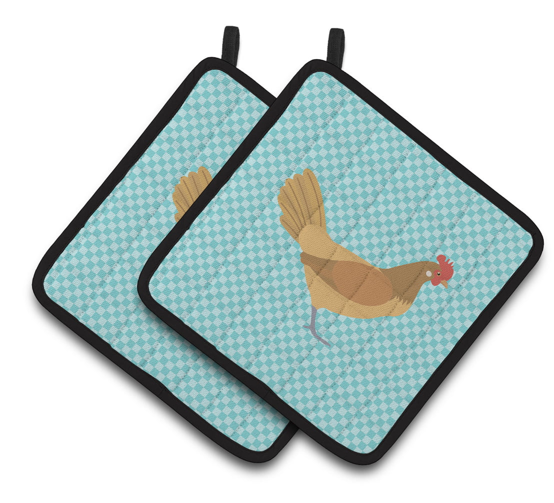 BB8006PTHD Frisian Friesian Chicken Blue Check Pair of Pot Holders