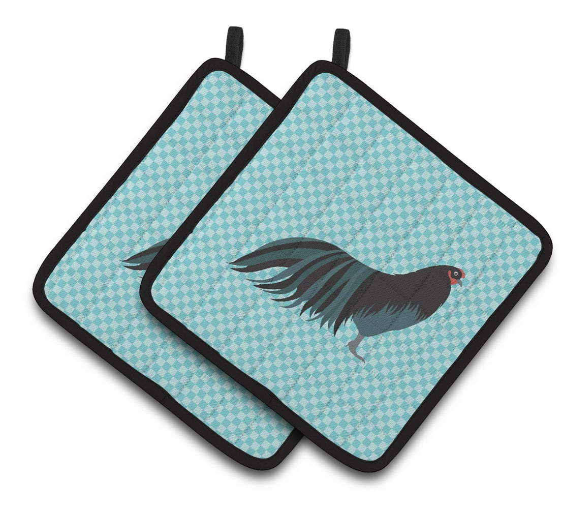 BB8007PTHD Sumatra Chicken Blue Check Pair of Pot Holders