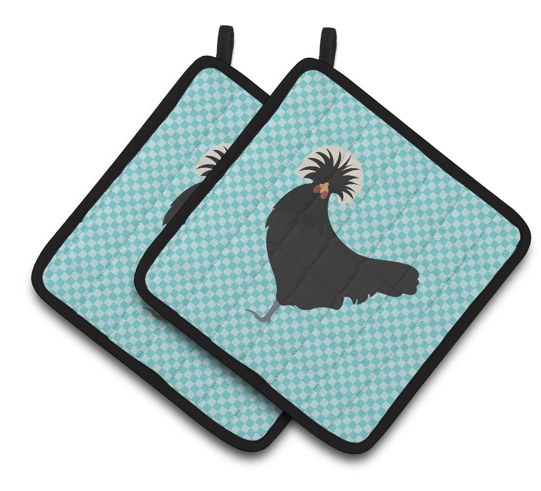 Polish Poland Chicken Blue Check Pair of Pot Holders