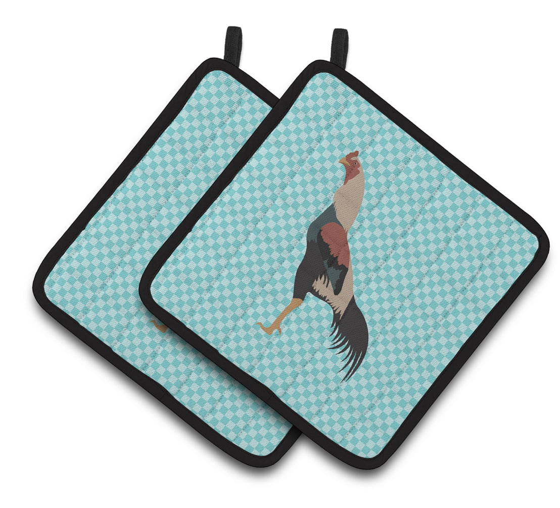 Kulang Chicken Blue Check Pair of Pot Holders - Blue
