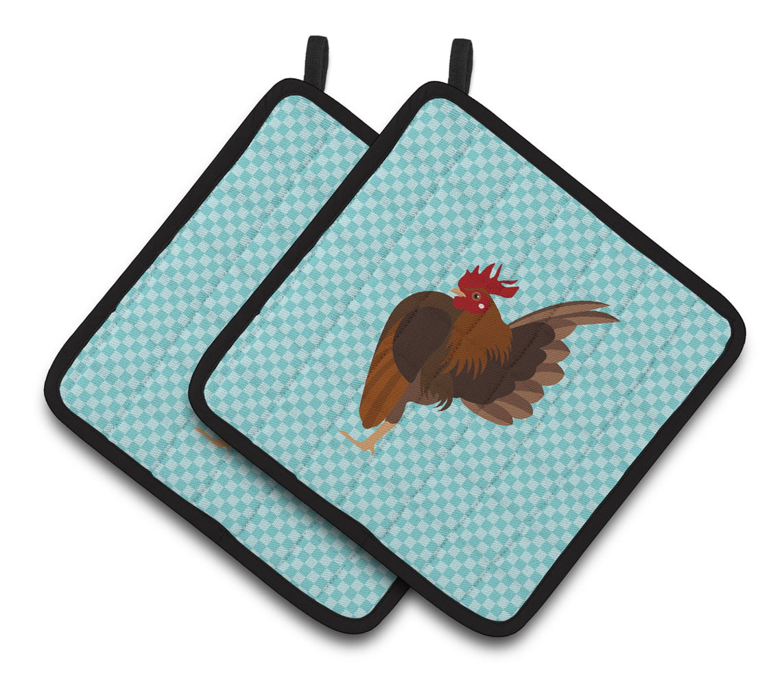 Malaysian Serama Chicken Blue Check Pair of Pot Holders