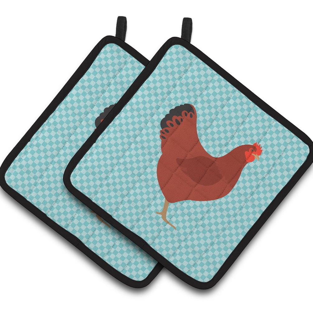 BB8017PTHD New Hampshire Red Chicken Blue Check Pair of Pot Holders