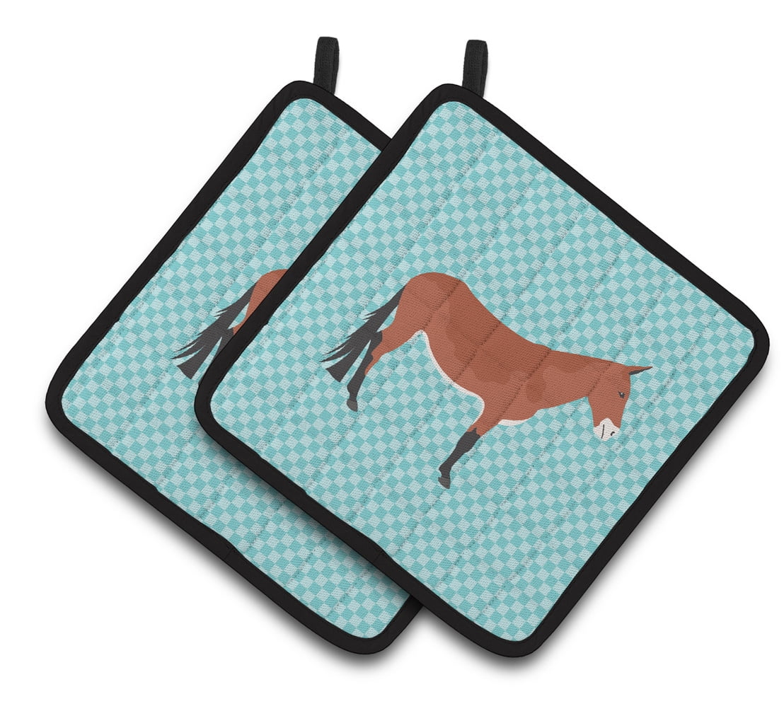 Mule Blue Check Pair of Pot Holders - Blue