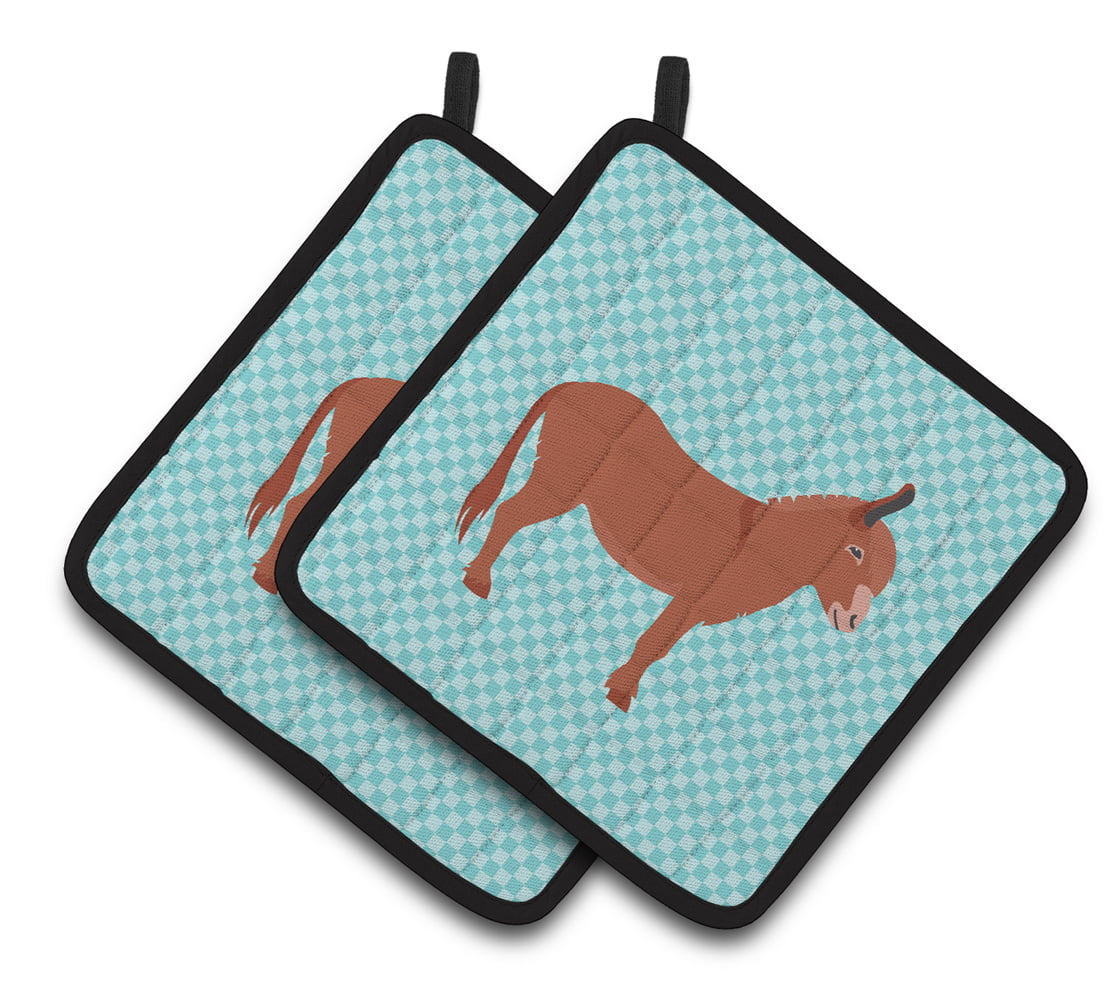 BB8022PTHD Irish Donkey Blue Check Pair of Pot Holders