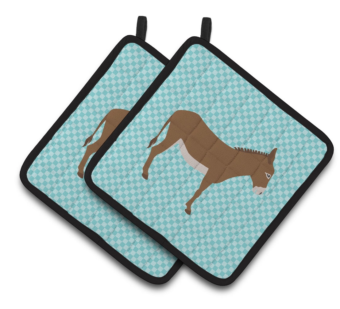 Cotentin Donkey Blue Check Pair of Pot Holders - Blue