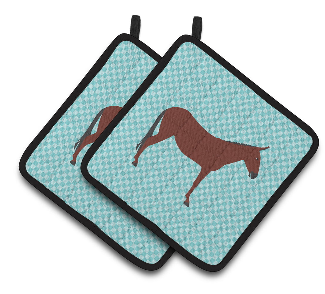 BB8024PTHD Hinny Horse Donkey Blue Check Pair of Pot Holders