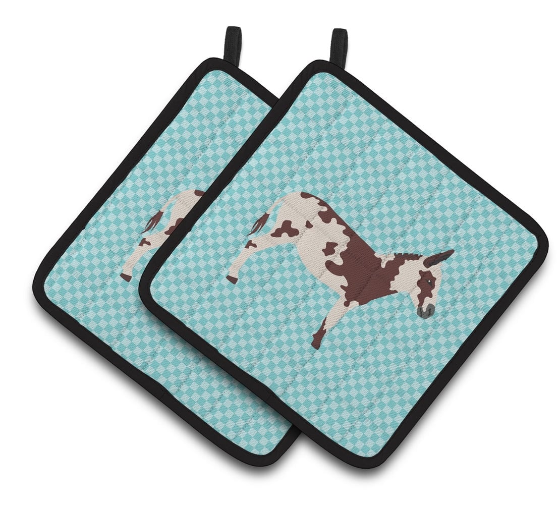 BB8025PTHD American Spotted Donkey Blue Check Pair of Pot Holders