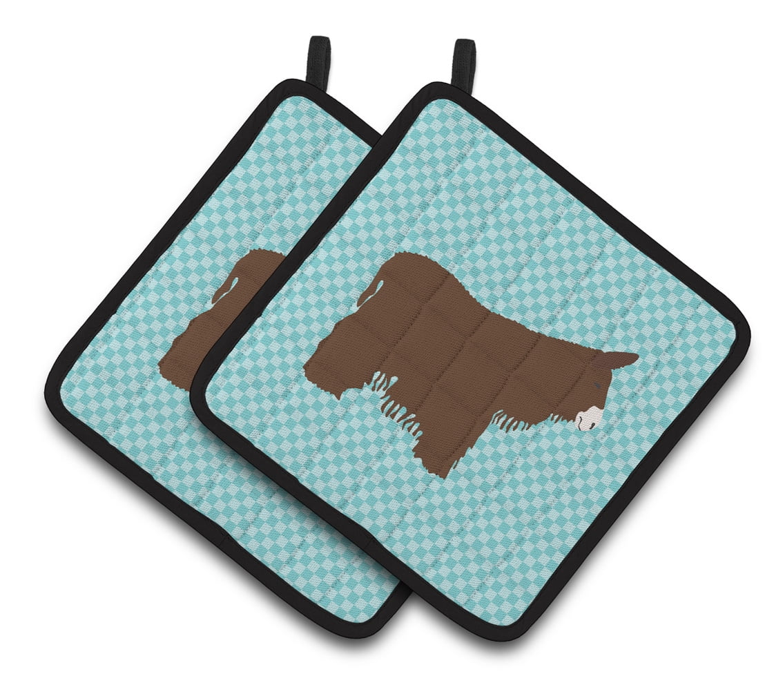 BB8026PTHD Poitou Poiteuin Donkey Blue Check Pair of Pot Holders