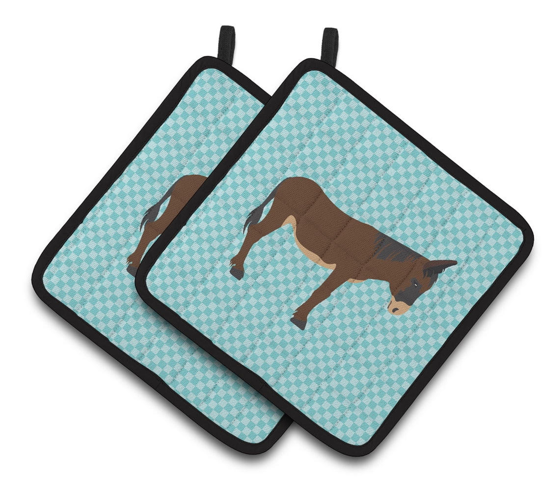 Zamorano-Leones Donkey Blue Check Pair of Pot Holders - Blue