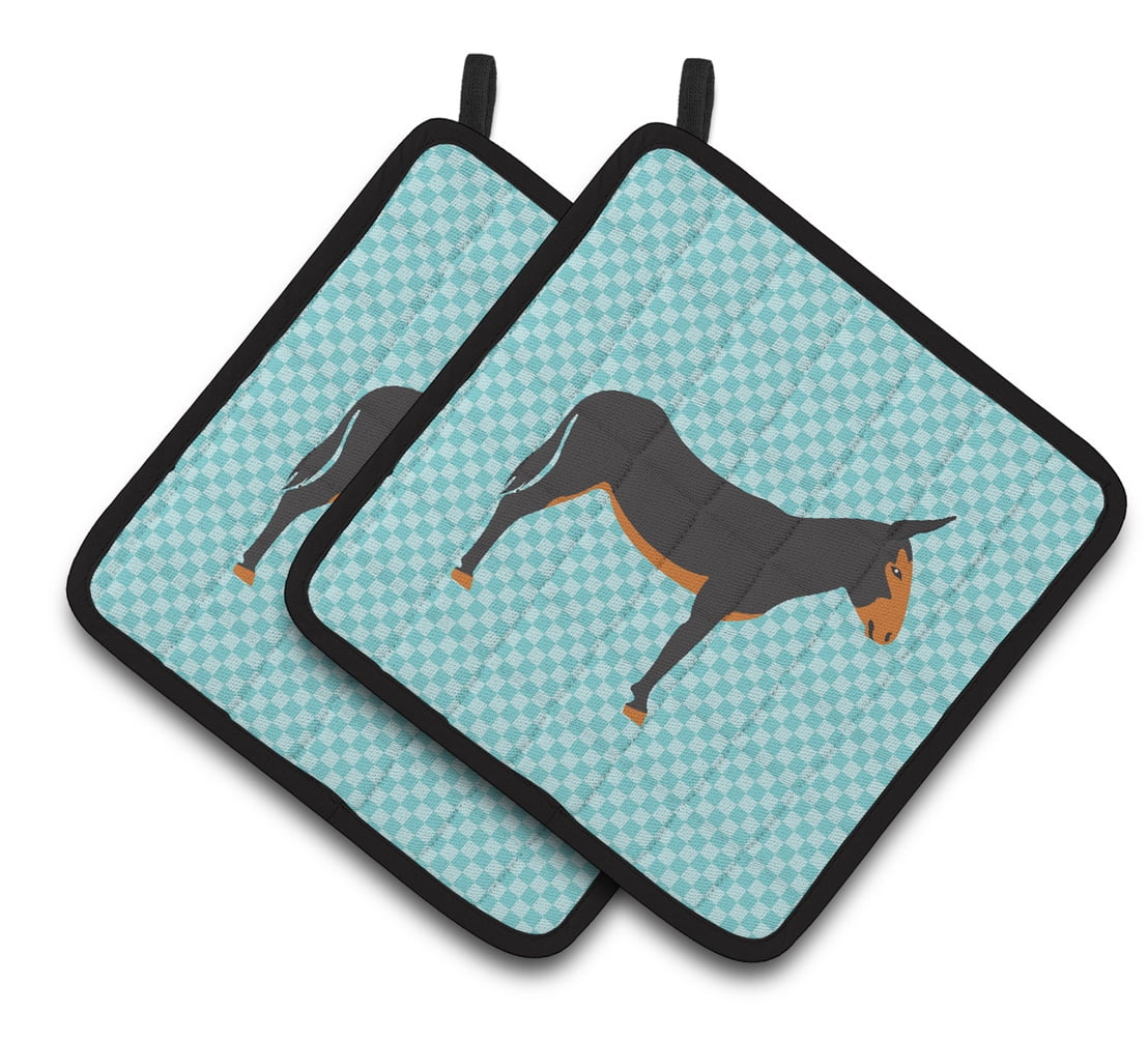 BB8029PTHD Catalan Donkey Blue Check Pair of Pot Holders