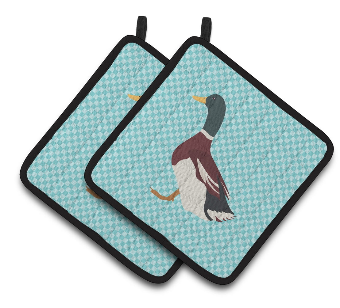 Rouen Duck Blue Check Pair of Pot Holders