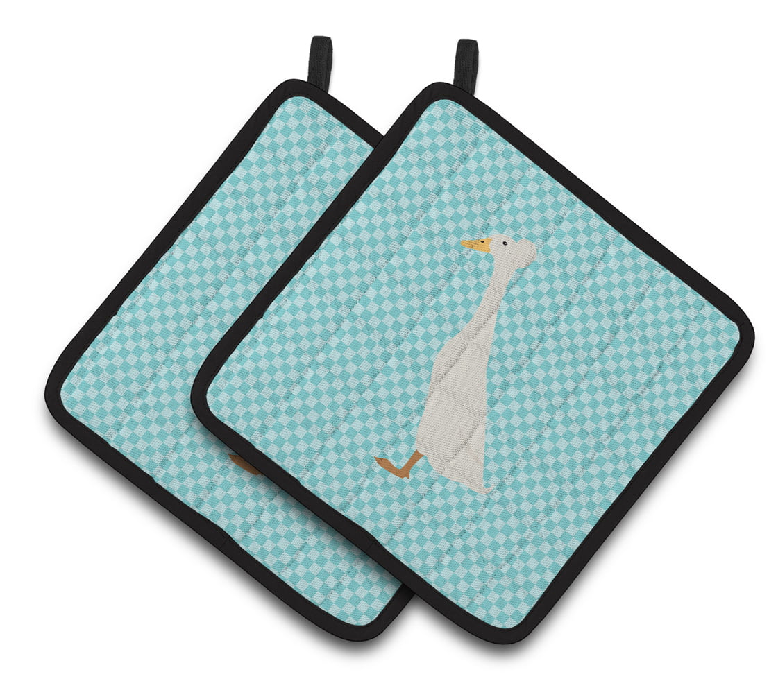 Bali Duck Blue Check Pair of Pot Holders - Blue