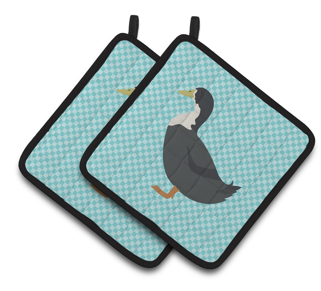 Blue Swedish Duck Blue Check Pair of Pot Holders
