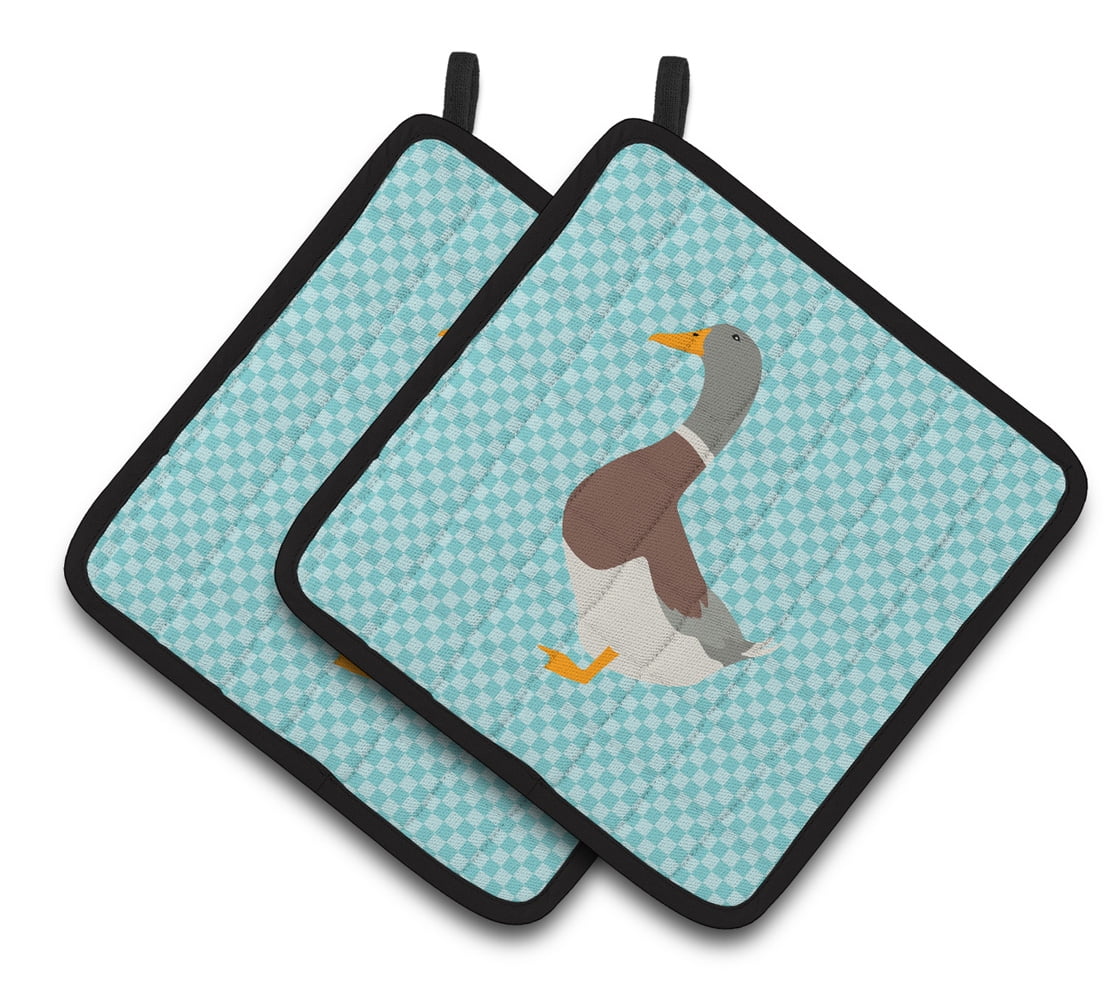 Saxony Sachsenente Duck Blue Check Pair of Pot Holders - Blue