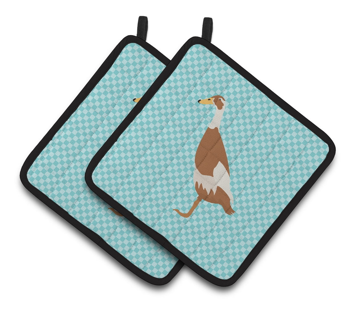 BB8039PTHD Indian Runner Duck Blue Check Pair of Pot Holders