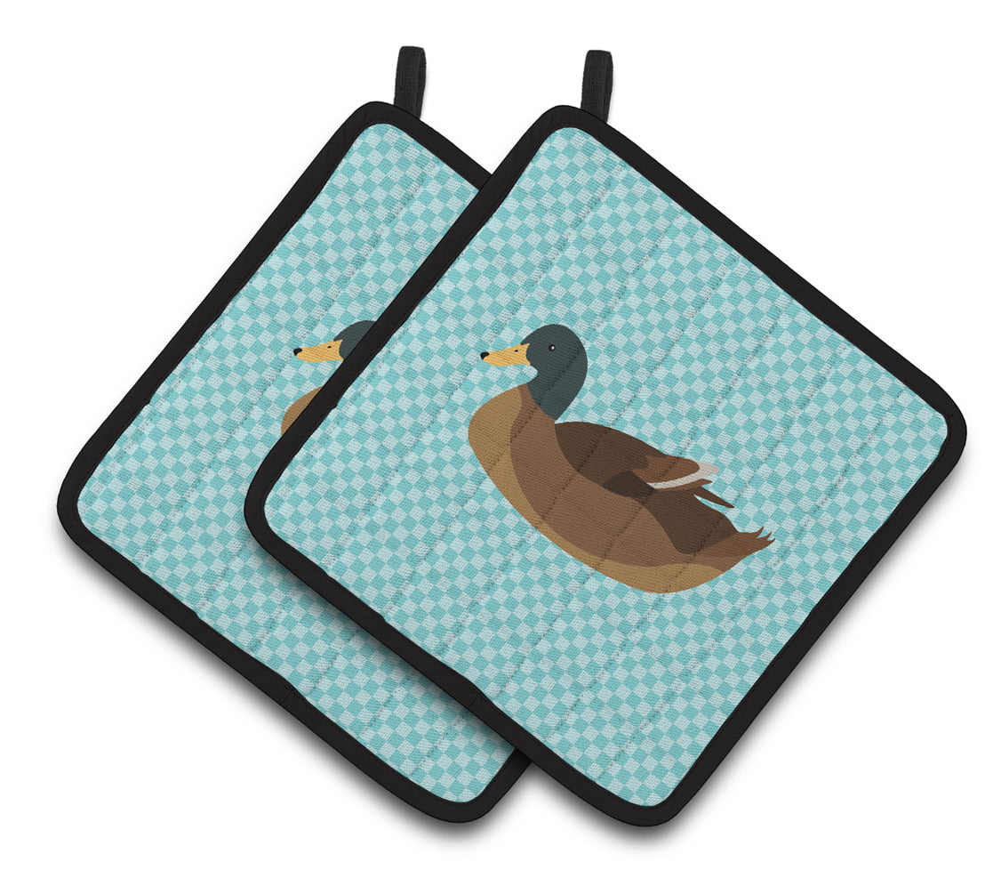 BB8040PTHD Khaki Campbell Duck Blue Check Pair of Pot Holders