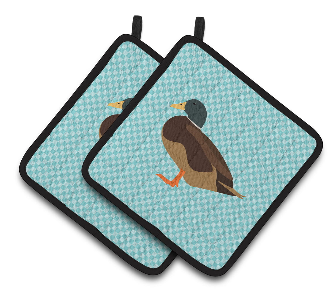 BB8041PTHD Silver Bantam Duck Blue Check Pair of Pot Holders
