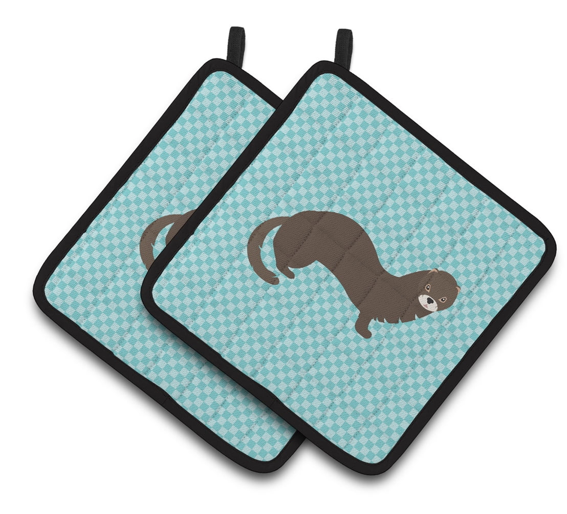 BB8042PTHD Russian or European Mink Blue Check Pair of Pot Holders