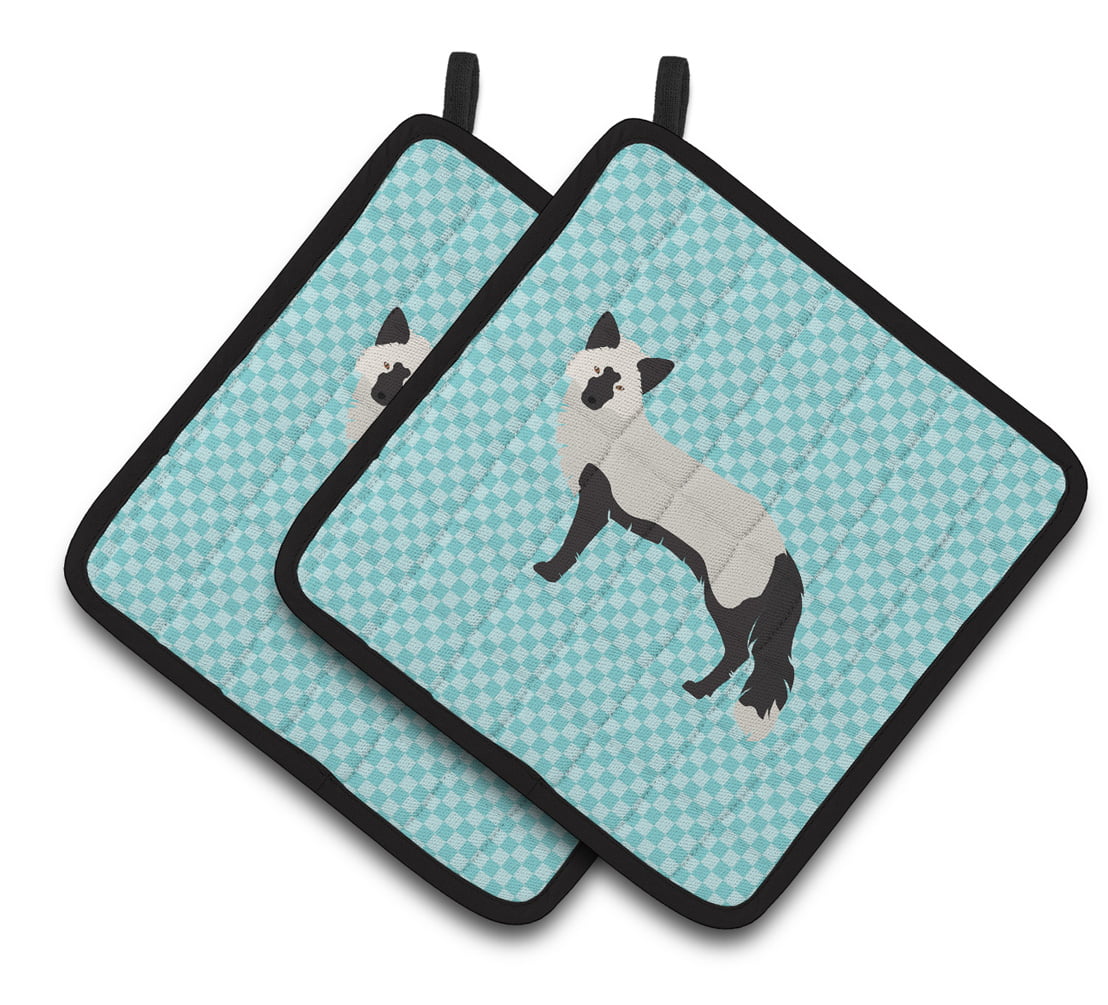 Silver Fox Blue Check Pair of Pot Holders - Blue