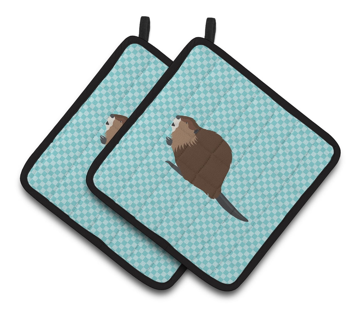 BB8047PTHD Eurasian Beaver Blue Check Pair of Pot Holders