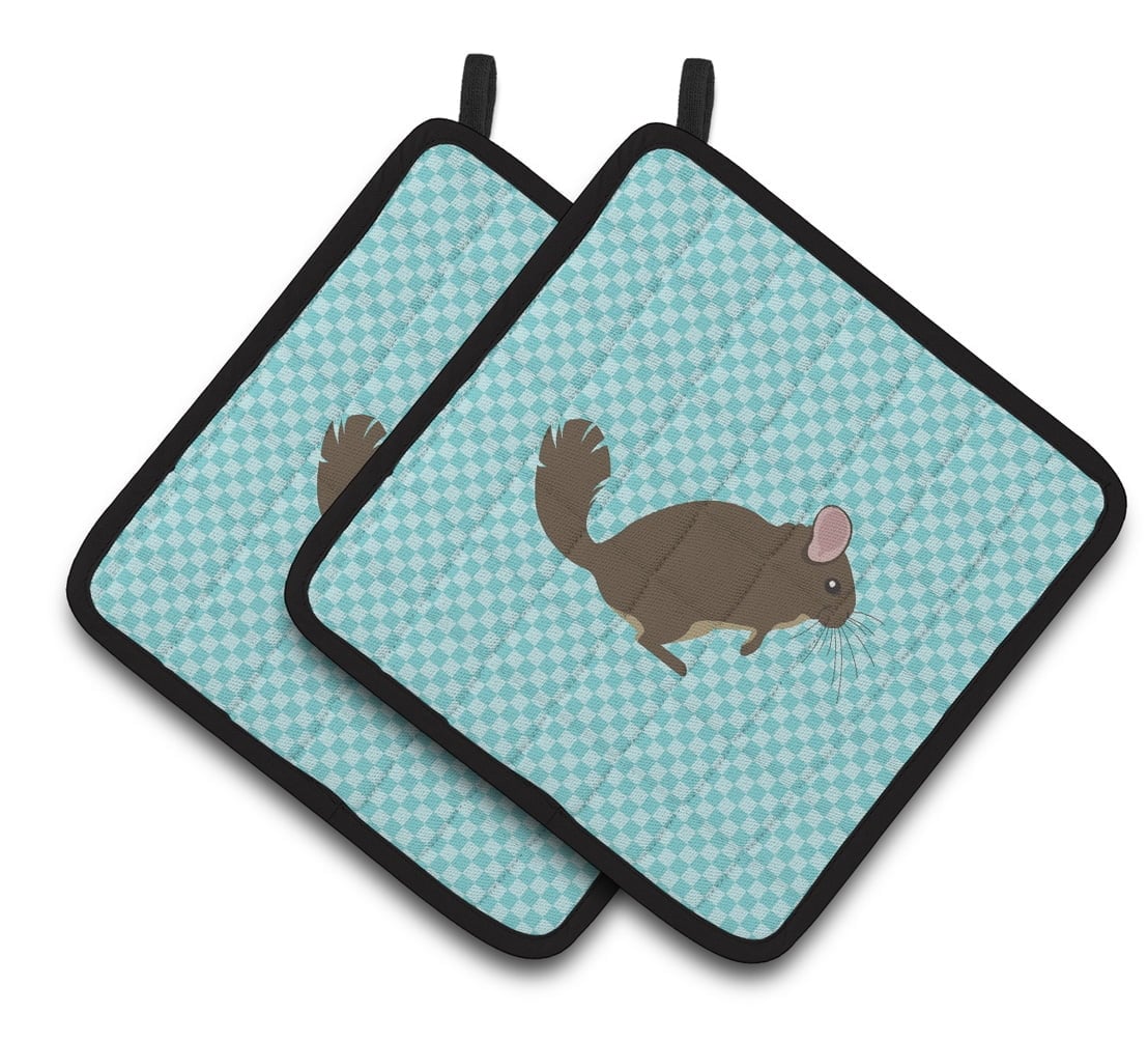 Chinchilla Blue Check Pair of Pot Holders - Blue