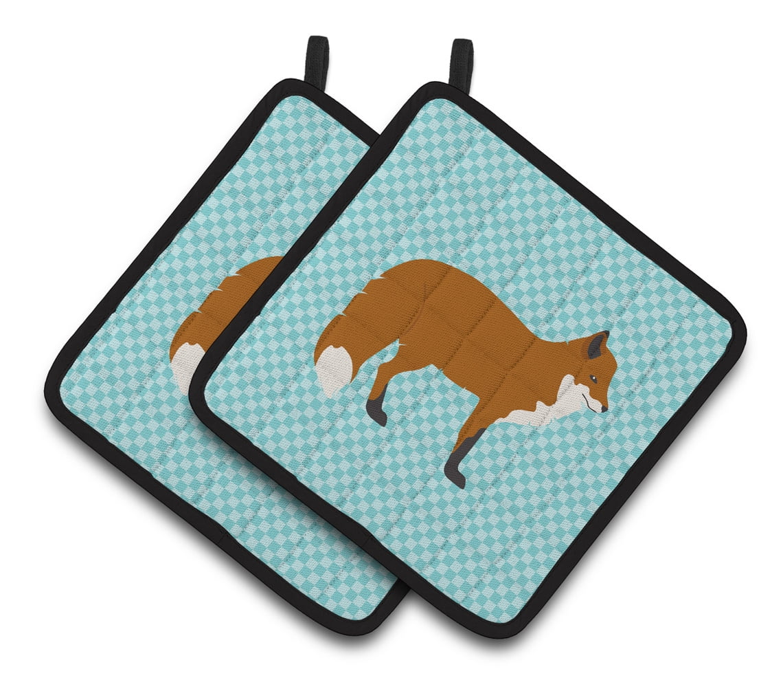 BB8050PTHD Red Fox Blue Check Pair of Pot Holders