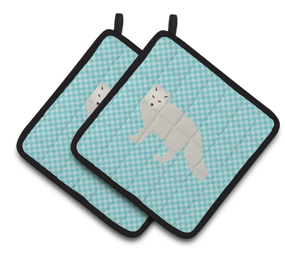 BB8051PTHD White Arctic Fox Blue Check Pair of Pot Holders