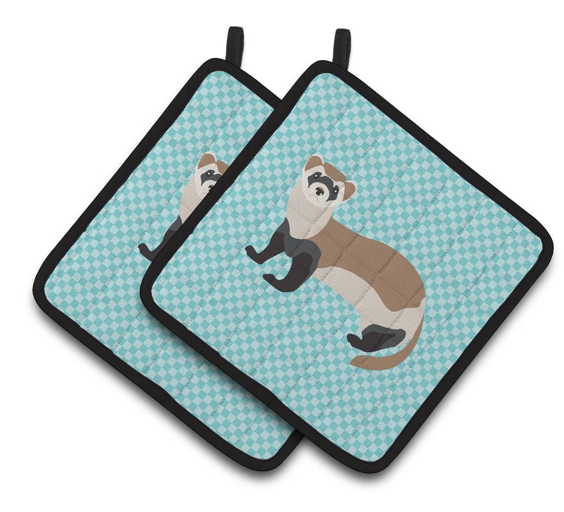 Ferret Blue Check Pair of Pot Holders - Blue