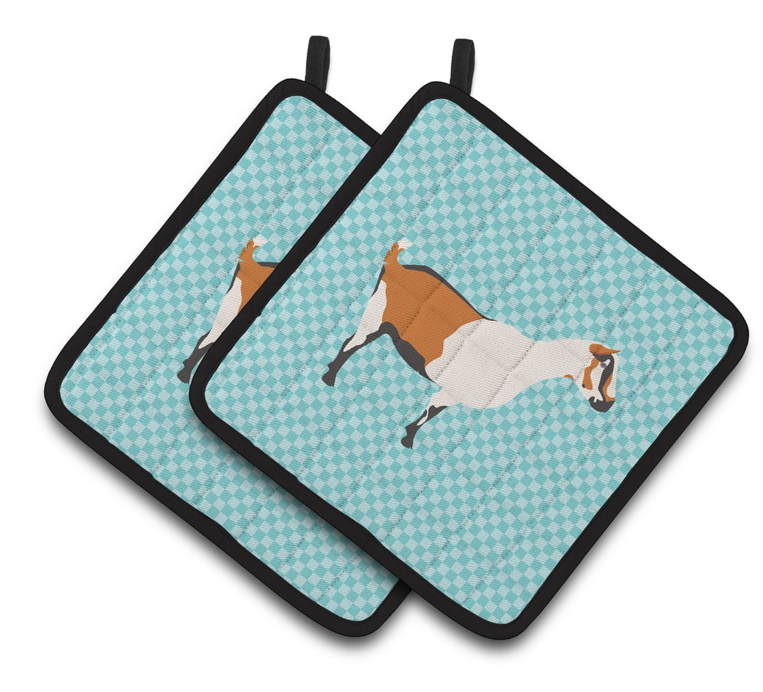 BB8054PTHD Alpine Goat Blue Check Pair of Pot Holders