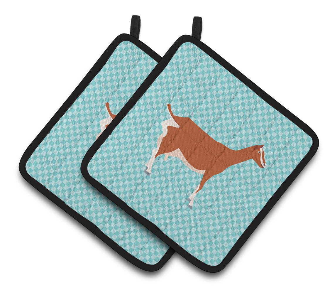 BB8055PTHD Toggenburger Goat Blue Check Pair of Pot Holders