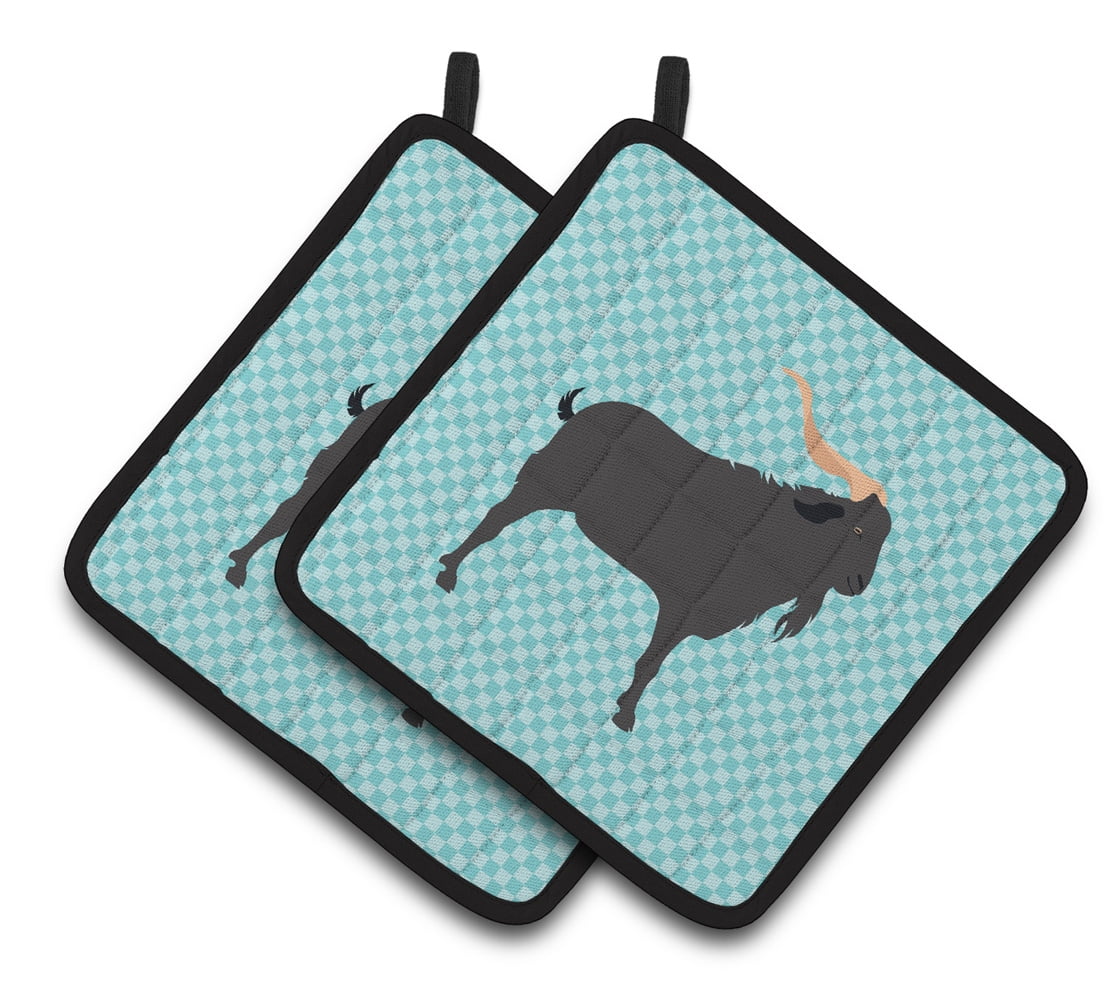 Verata Goat Blue Check Pair of Pot Holders - Blue