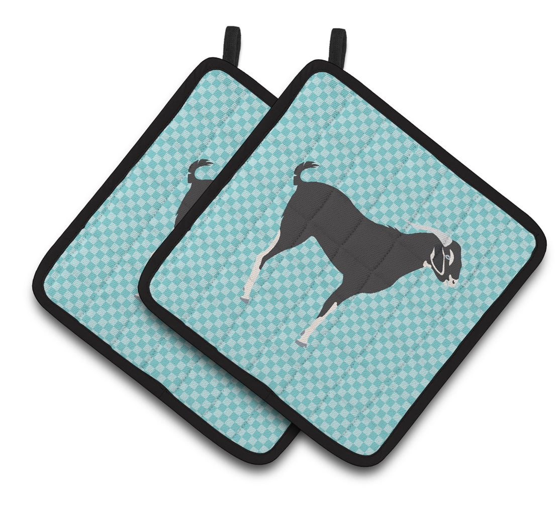 Black Bengal Goat Blue Check Pair of Pot Holders