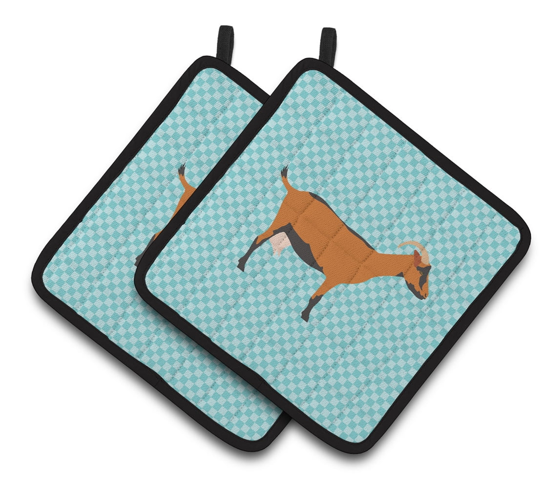 Oberhasli Goat Blue Check Pair of Pot Holders - Blue