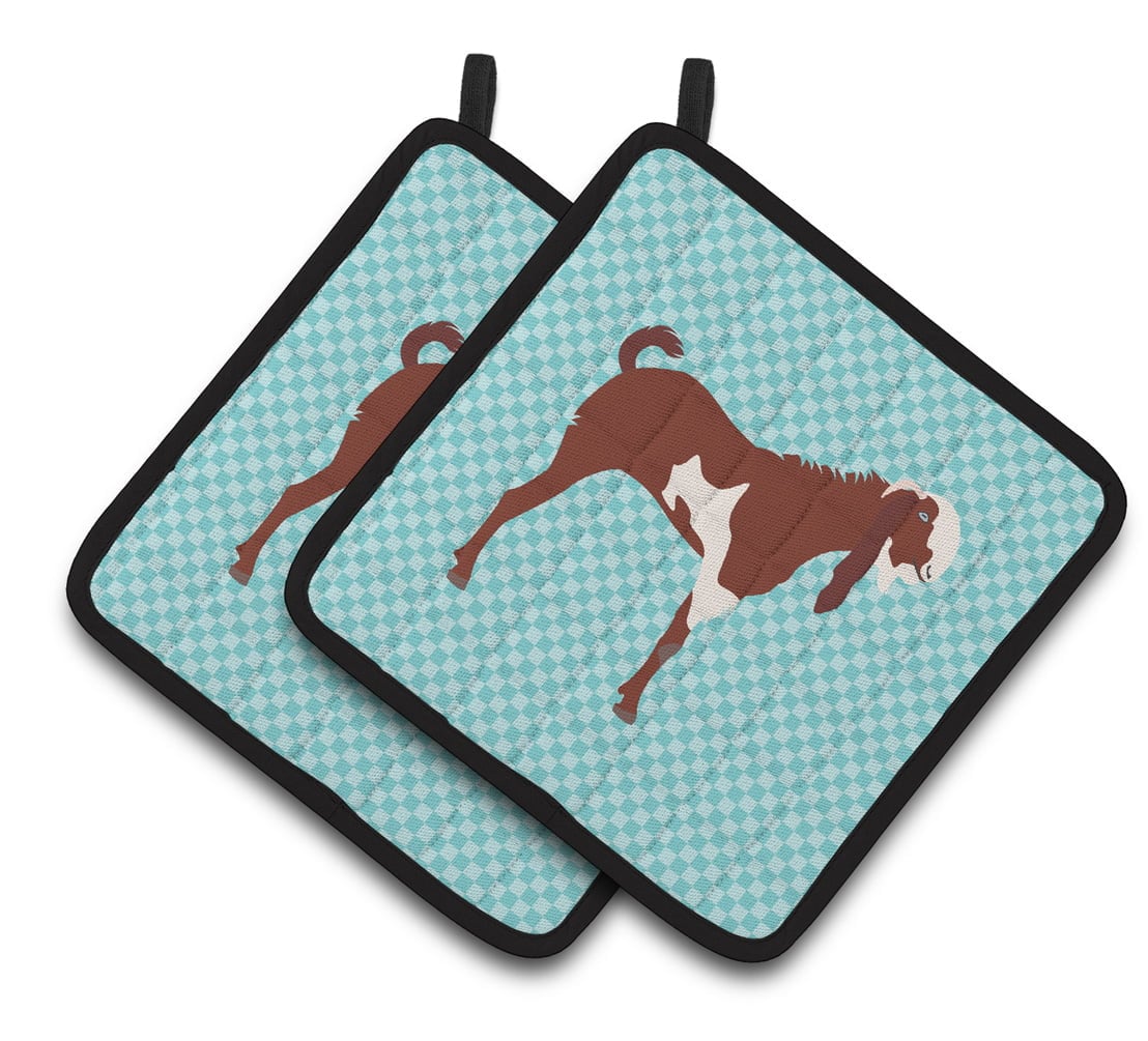 Jamnapari Goat Blue Check Pair of Pot Holders - Blue
