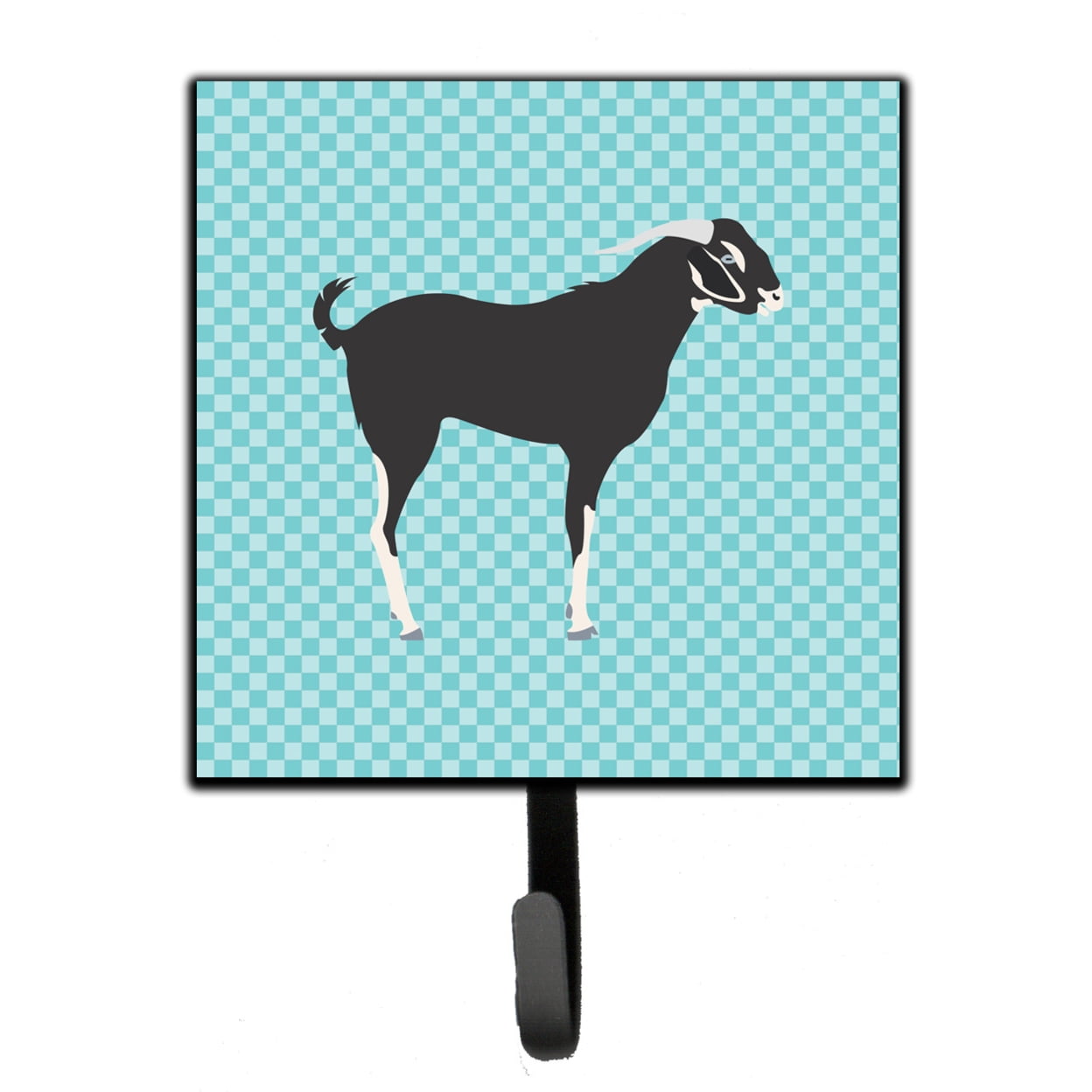 Black Bengal Goat Blue Check Leash or Key Holder