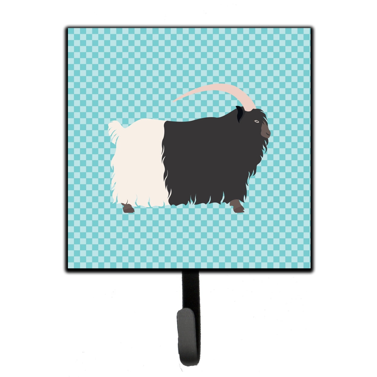 Welsh Black-Necked Goat Blue Check Leash or Key Holder