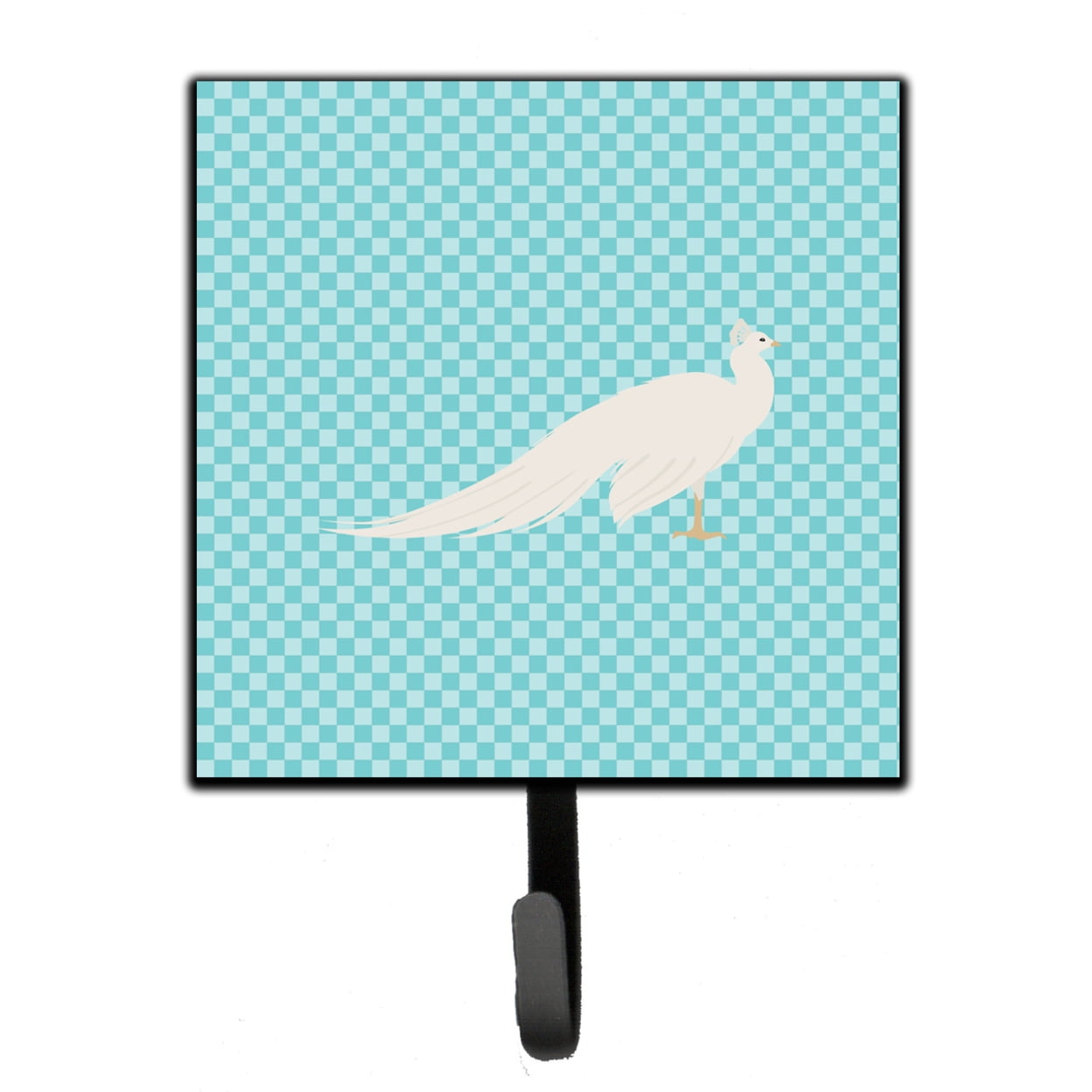 White Peacock Peafowl Blue Check Leash or Key Holder