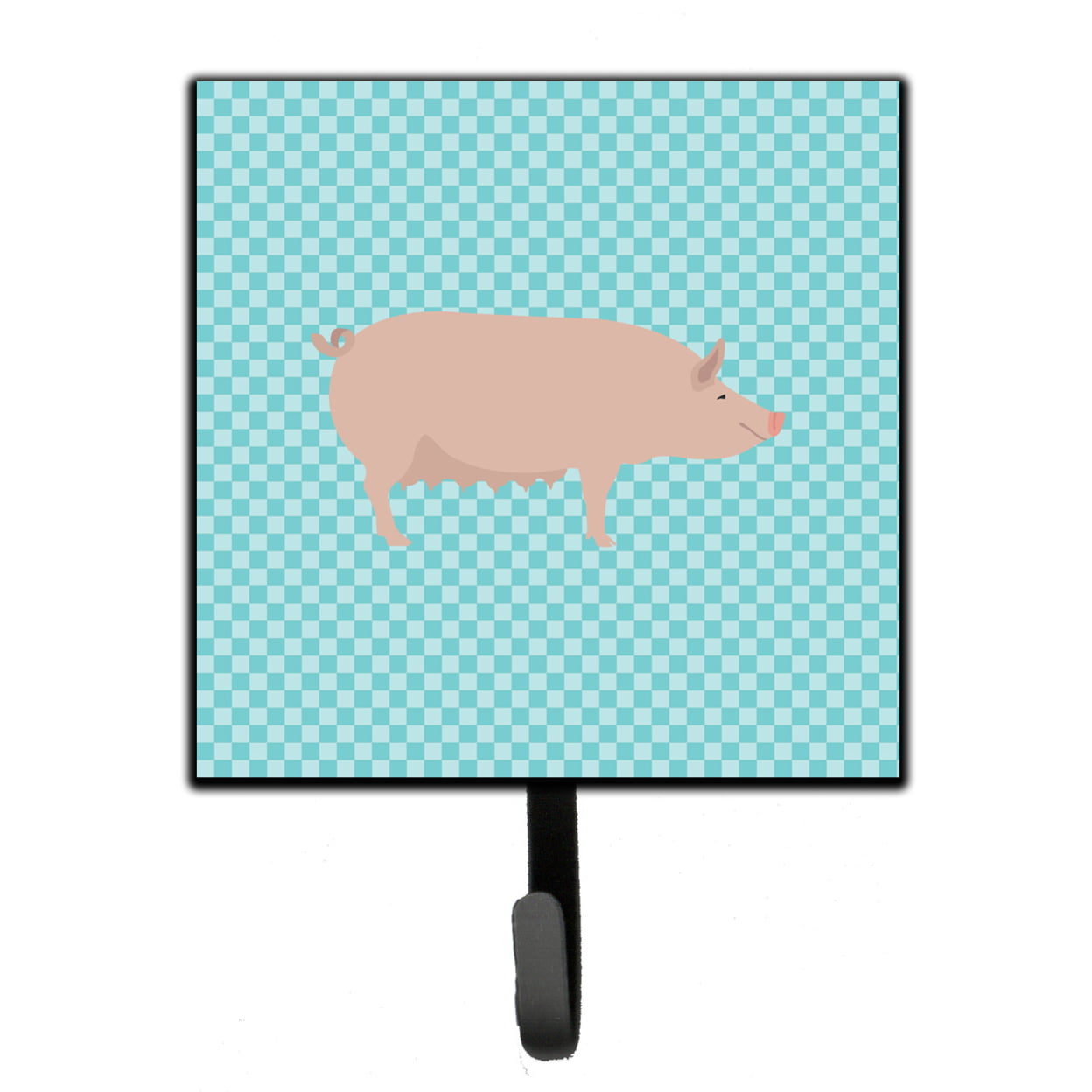 English Large White Pig Blue Check Leash or Key Holder