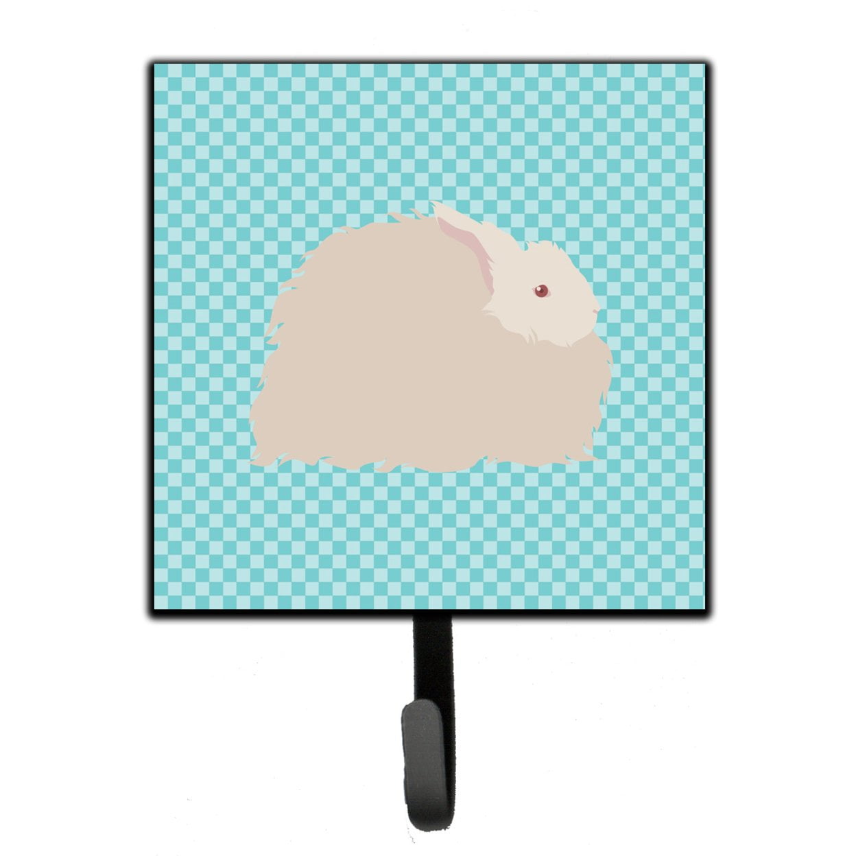 Fluffy Angora Rabbit Blue Check Leash or Key Holder Blue