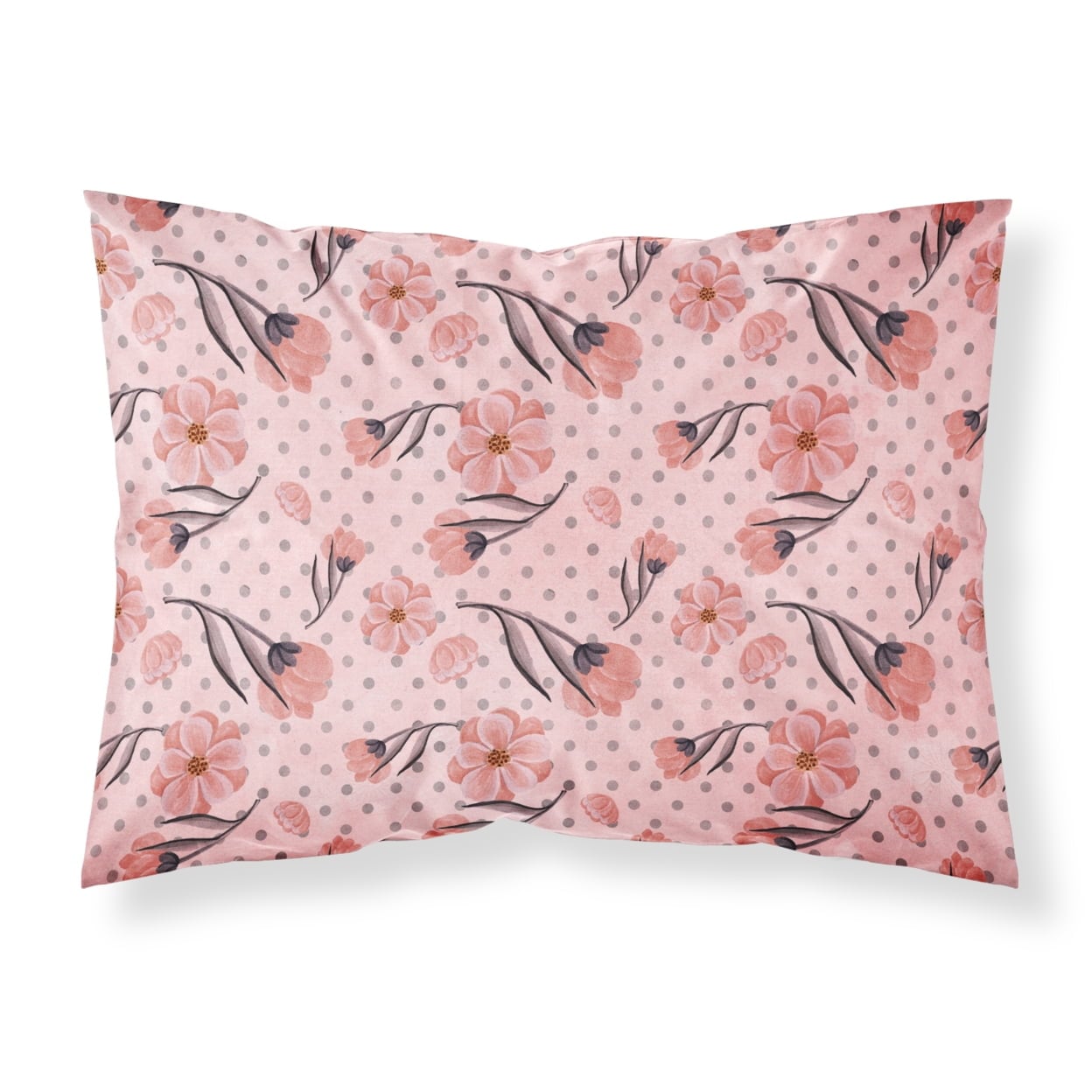 Pink Flowers & Polka Dots Fabric Standard Pillowcase