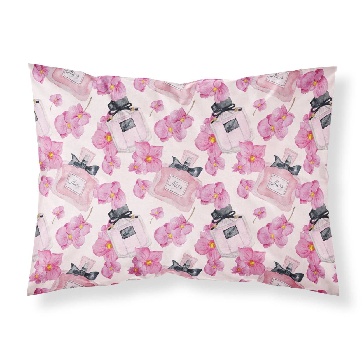 BB7510PILLOWCASE Watercolor Pink Flowers & Perfume Fabric Standard Pillowcase