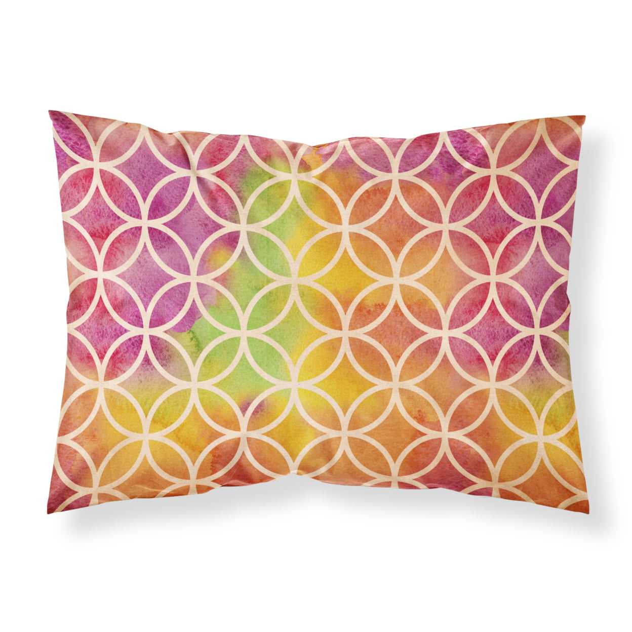 Watercolor Rainbow Geometric Circles Fabric Standard Pillowcase