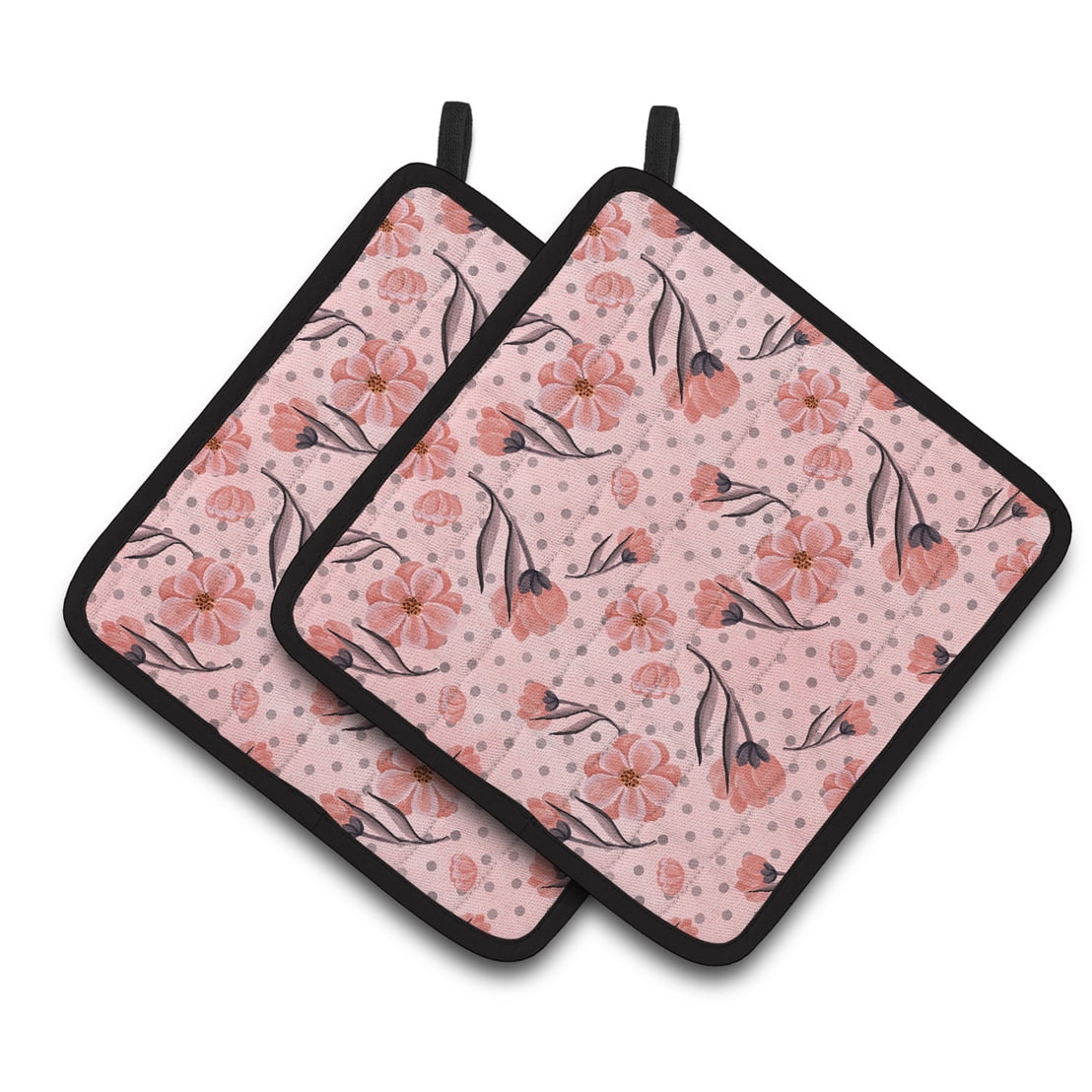 BB7499PTHD Pink Flowers & Polka Dots Pair of Pot Holders