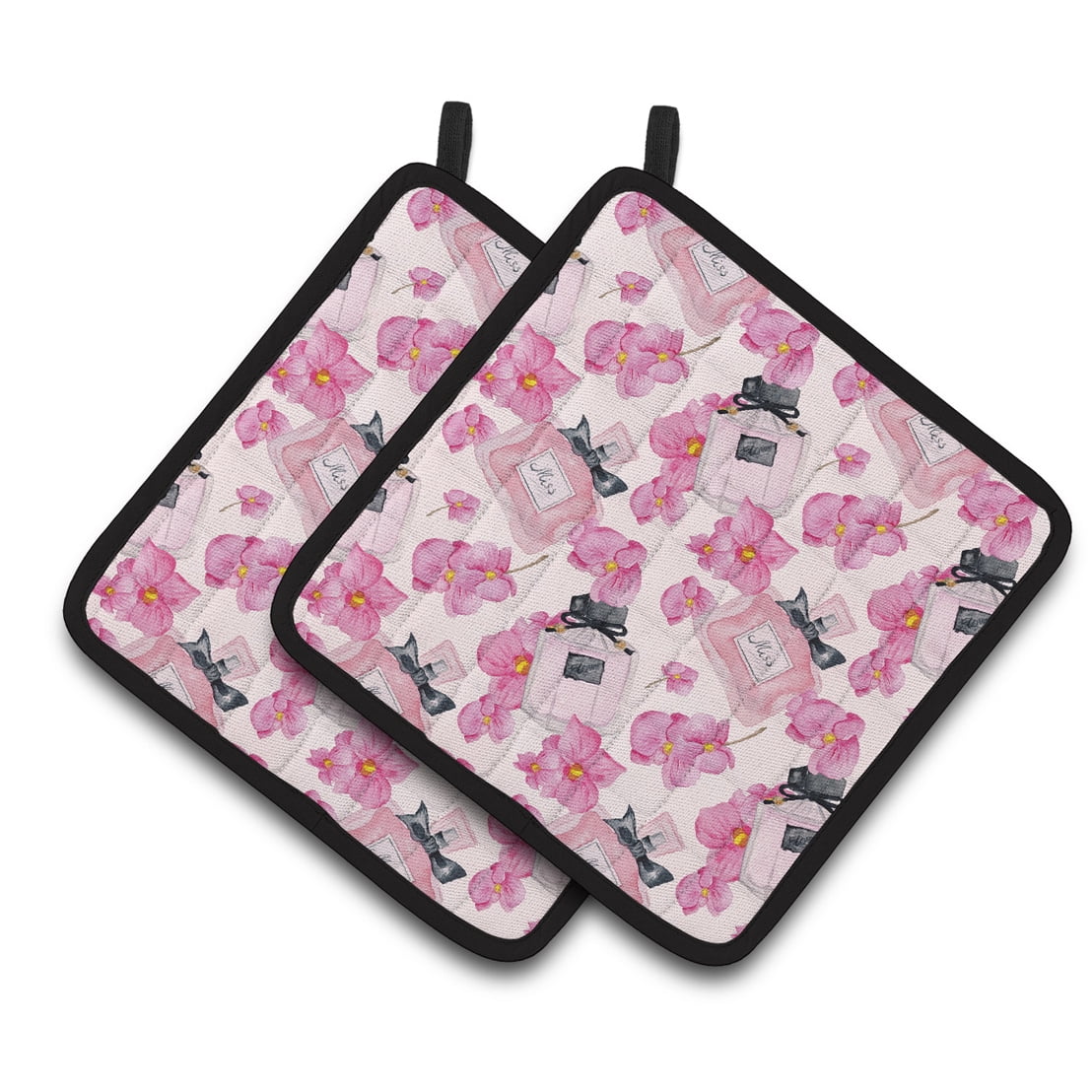 BB7510PTHD Watercolor Pink Flowers & Perfume Pair of Pot Holders