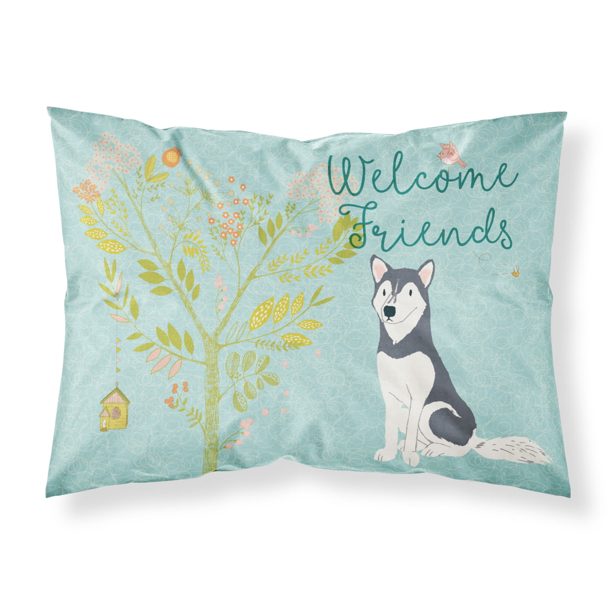 Welcome Friends Siberian Husky Fabric Standard Pillowcase
