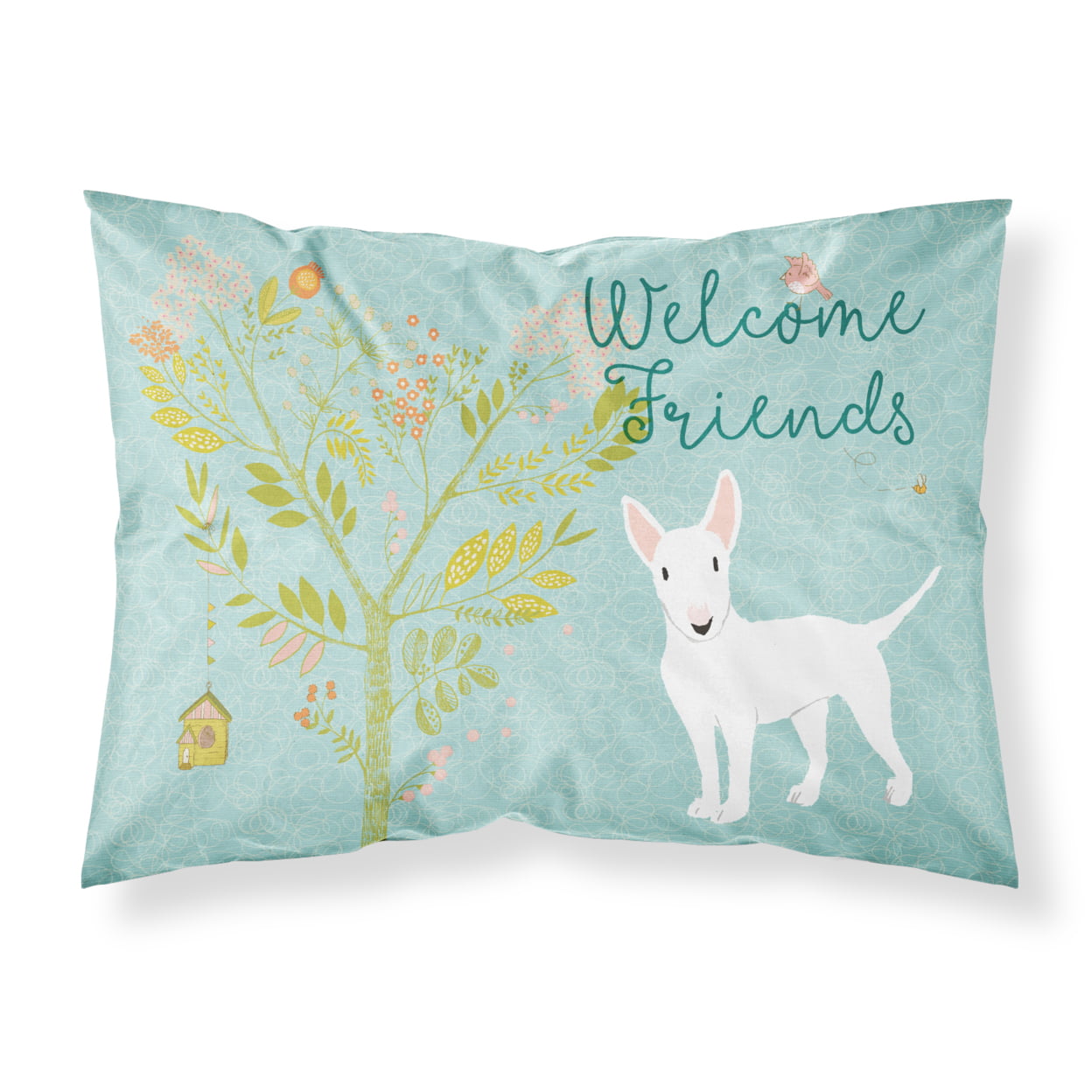 Welcome Friends White Bull Terrier Fabric Standard Pillowcase - White