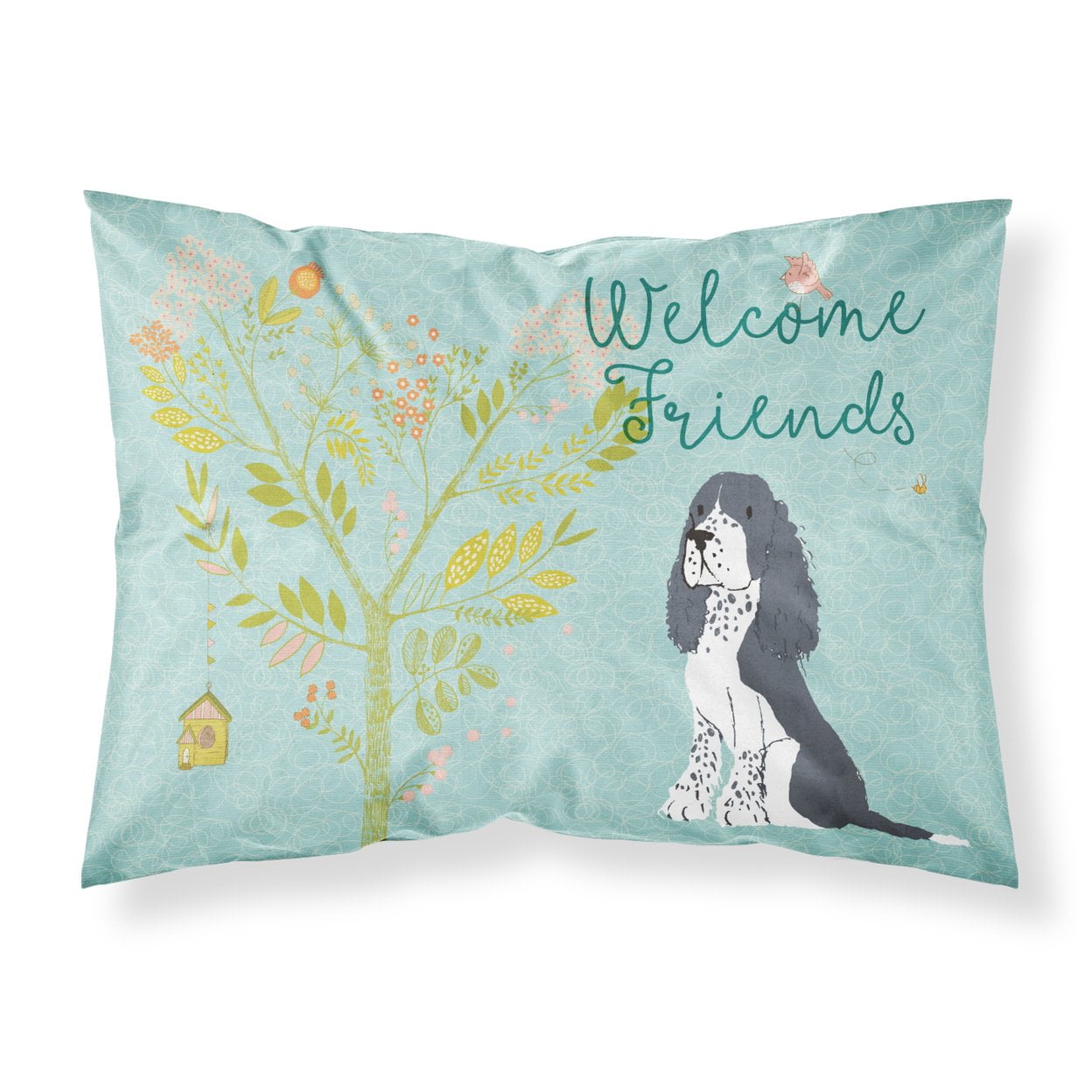 BB7621PILLOWCASE Welcome Friends Black Springer Spaniel Fabric Standard Pillowcase