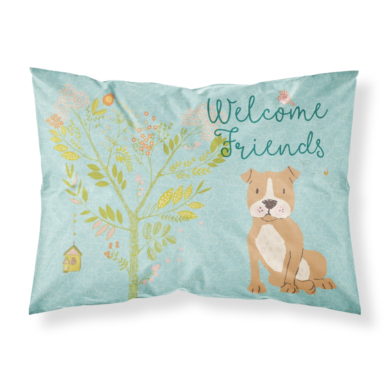 BB7624PILLOWCASE Welcome Friends Brown Staffie Fabric Standard Pillowcase