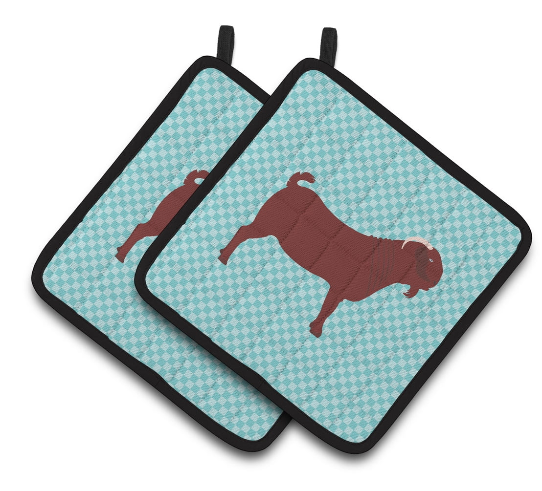 BB8065PTHD Kalahari Red Goat Blue Check Pair of Pot Holders